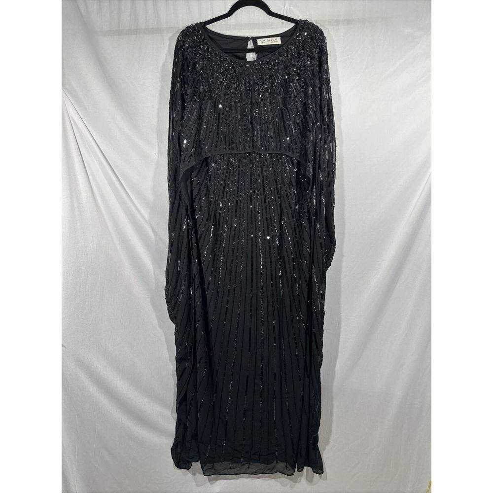 NWT $798 Mac Duggal [sz 16 ] Beaded Embellished Column Cape Gown in Black #G1853 - Picture 10 of 16